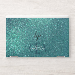 Chic Elegant Teal Blue Sparkly Glitter Monogram HP Laptop Skin