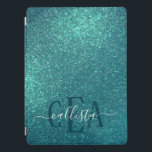 Chic Elegant Teal Blue Sparkly Glitter Monogram iPad Pro Cover<br><div class="desc">This elegant and chic design is perfect for the stylish and trendy fashionista. It features a faux printed sparkly teal blue glitter print. It's pretty, girly, glamorous, and modern. Just customize this design with your own personalized monogram family name and/or initial. ***IMPORTANT DESIGN NOTE: For any custom design request such...</div>