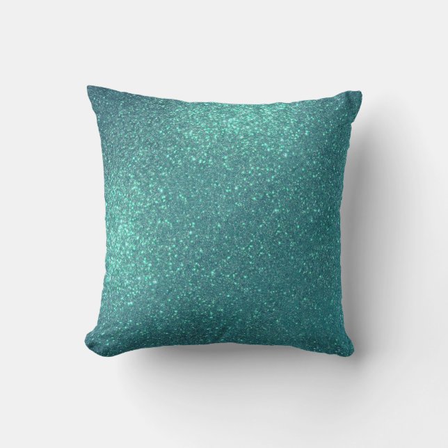 Chic Elegant Teal Blue Sparkly Glitter Outdoor Pillow (Front)