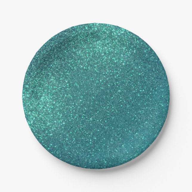 Chic Elegant Teal Blue Sparkly Glitter Paper Plates (Front)