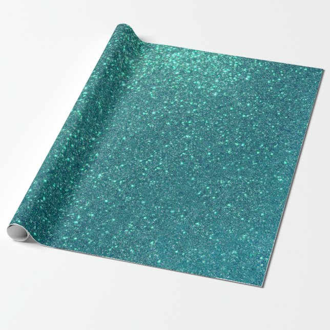 Chic Elegant Teal Blue Sparkly Glitter Wrapping Paper (Unrolled)