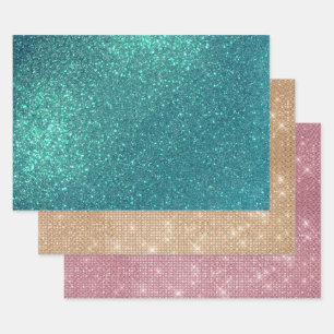 Chic Elegant Teal Blue Sparkly Glitter Wrapping Paper Sheets