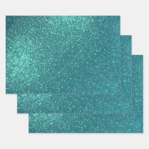 Chic Elegant Teal Blue Sparkly Glitter Wrapping Paper Sheets