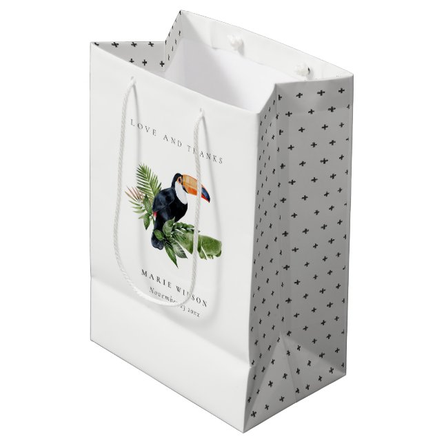 Chic Elegant Tropical Rainforest Toucan Wedding Medium Gift Bag (Front Angled)