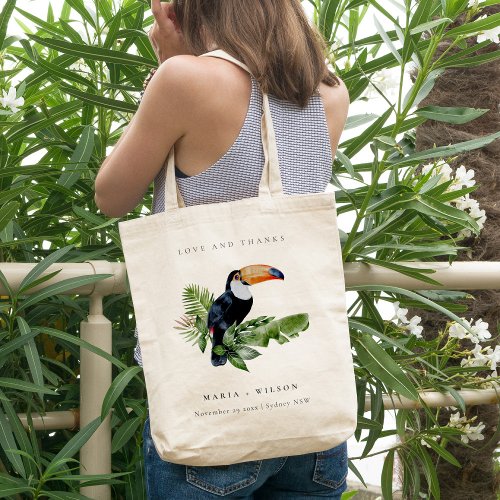 Chic Elegant Tropical Rainforest Toucan Wedding  Tote Bag