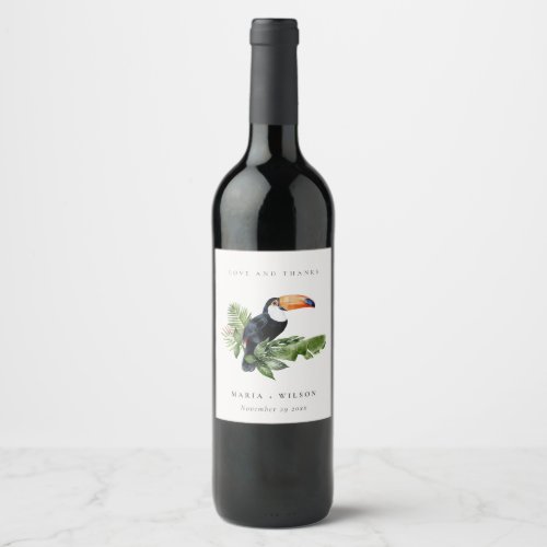 Chic Elegant Tropical Rainforest Toucan Wedding  Wine Label