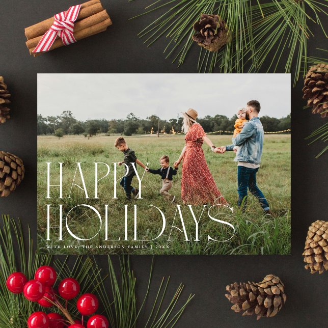 Chic Elegant Typography Happy Holidays One Photo Holiday Card (Creator Uploaded)