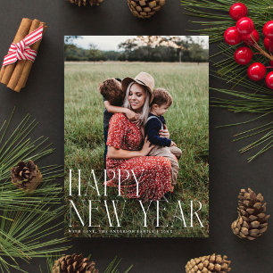 Chic Elegant Typography Happy New Year One Photo Holiday Card