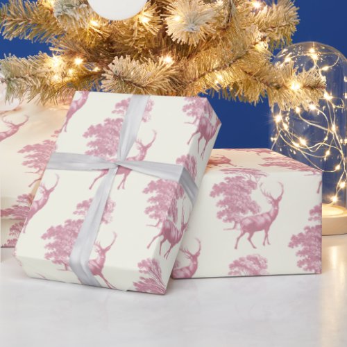 Chic Elegant Vintage Pink Deer in Forest Wrapping Paper