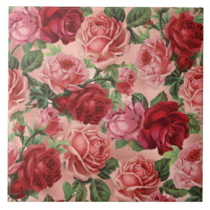 Chic Elegant Vintage Pink Pale red rose floral Ceramic Tile