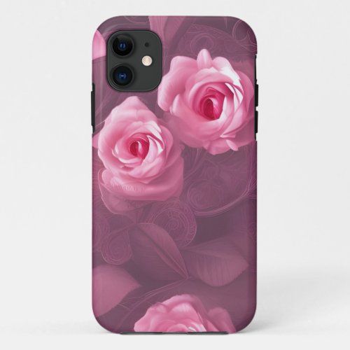 Chic Elegant Vintage Pink pink roses floral iPhone 11 Case