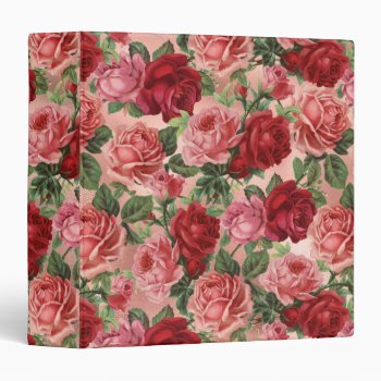 Chic Elegant Vintage Pink Red Roses Floral 3 Ring Binder by storechichi at Zazzle