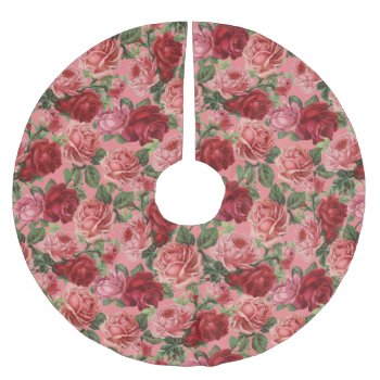 Chic Elegant Vintage Pink Red Roses Floral Brushed Polyester Tree Skirt by storechichi at Zazzle