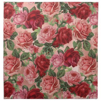 Chic Elegant Vintage Pink Red Roses Floral Cloth Napkin by storechichi at Zazzle