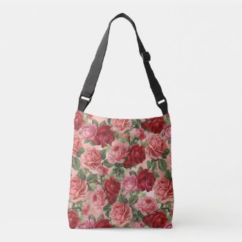 Chic Elegant Vintage Pink Red Roses Floral Crossbody Bag by storechichi at Zazzle