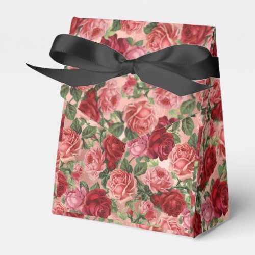 Chic Elegant Vintage Pink Red Roses Floral Favor Boxes