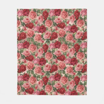 Chic Elegant Vintage Pink Red Roses Floral Fleece Blanket by storechichi at Zazzle