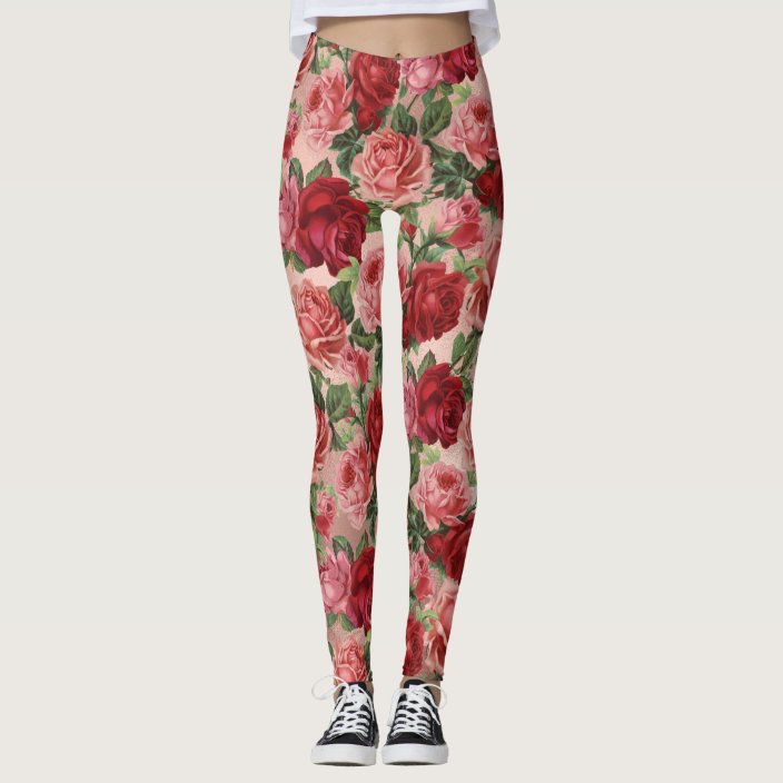 Vintage Pink Rose Flower Print Men's Leggings