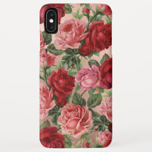 Chic Elegant Vintage Pink Red Roses Floral Name iPhone XS Max Case