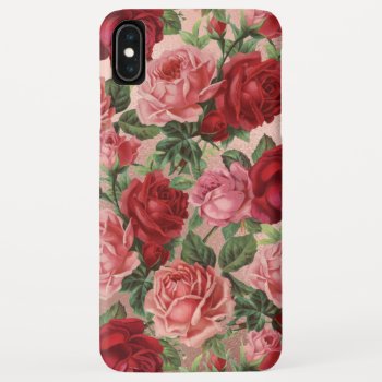 Chic Elegant Vintage Pink Red Roses Floral Name Iphone Xs Max Case by storechichi at Zazzle