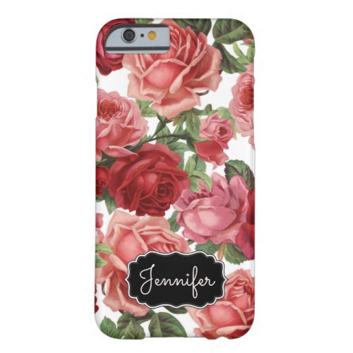 Chic Elegant Vintage Pink Red roses floral name Barely There iPhone 6 Case