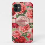 Chic Elegant Vintage Pink Red Roses Floral Name Iphone 11 Case at Zazzle