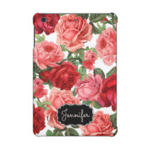 Chic Elegant Vintage Pink Red roses floral name iPad Mini Retina Case Chic Elegant Vintage Pink Red roses floral name iPad Mini Retina Case