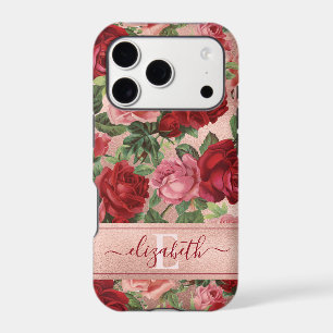 Chic Elegant Vintage Pink Red Roses Floral Name iPhone 17 Pro Case