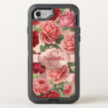 Chic Elegant Vintage Pink Red Roses Floral Name Otterbox Defender Iphone Se/8/7 Case at Zazzle