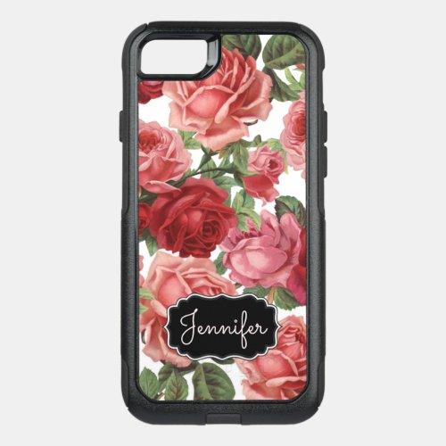 Chic Elegant Vintage Pink Red roses floral name OtterBox Commuter iPhone SE87 Case