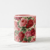 Chic Elegant Vintage Pink Red Roses Floral Name Two-Tone Coffee Mug (Center)