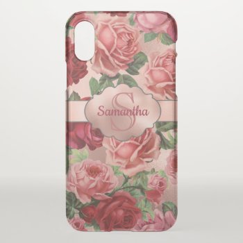 Chic Elegant Vintage Pink Red Roses Floral Name Iphone X Case by storechichi at Zazzle
