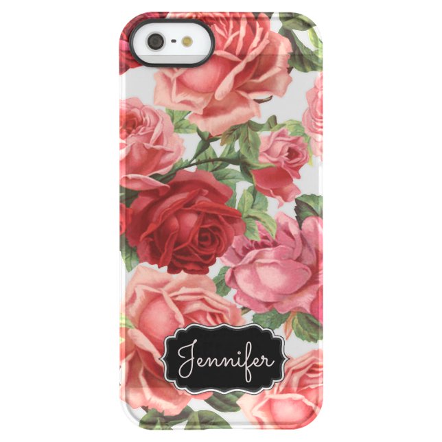 Chic Elegant Vintage Pink Red roses floral name Uncommon iPhone Case (Back)