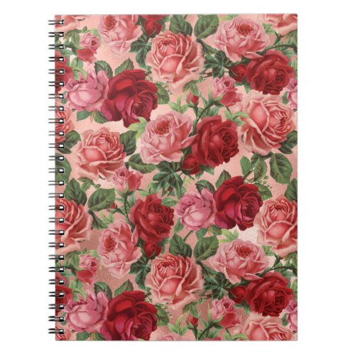 Chic Elegant Vintage Pink Red Roses Floral Notebook