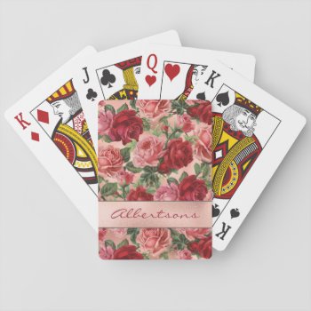 Chic Elegant Vintage Pink Red Roses Floral Playing Cards by storechichi at Zazzle