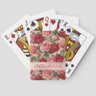 Chic Elegant Vintage Pink Red Roses Floral Poker Cards