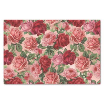 Chic Elegant Vintage Pink Red Roses Floral Tissue Paper by storechichi at Zazzle