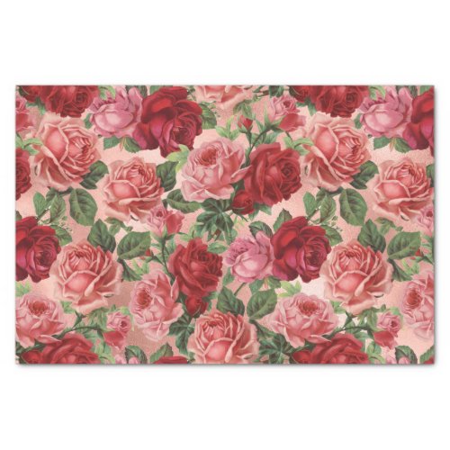 Chic Elegant Vintage Pink Red Roses Floral Tissue Paper