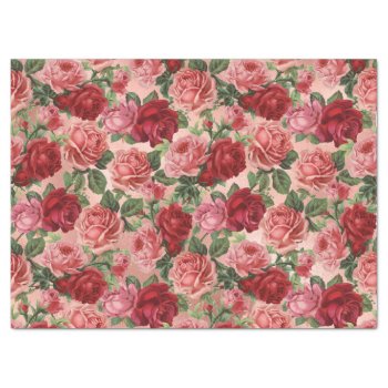 Chic Elegant Vintage Pink Red Roses Floral Tissue Paper by storechichi at Zazzle