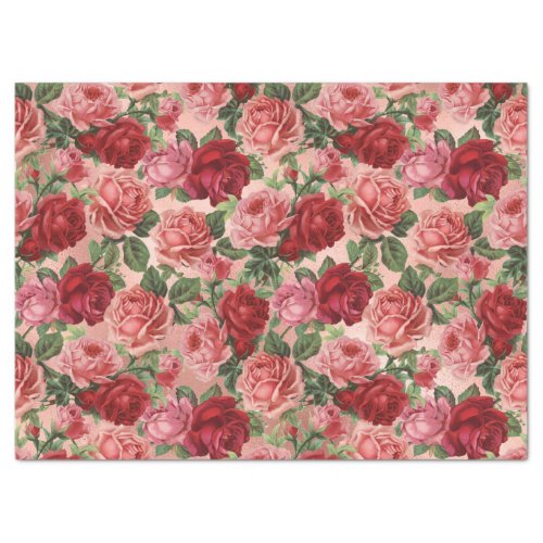 Chic Elegant Vintage Pink Red Roses Floral Tissue Paper