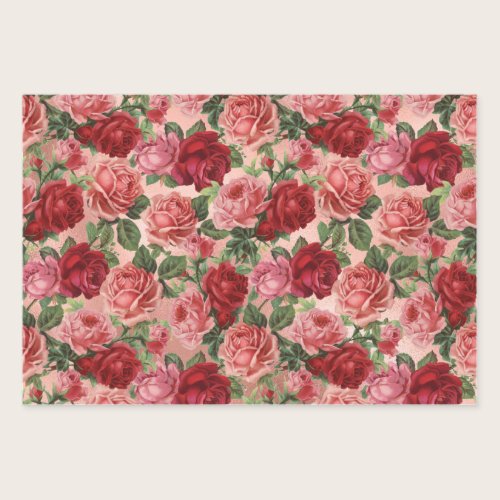 Chic Elegant Vintage Pink Red Roses Floral Wrapping Paper Sheets