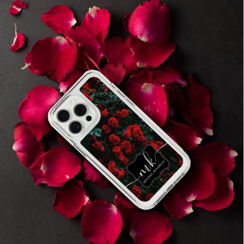 Chic Elegant Vintage Red Roses Floral Name  iPhone 15 Pro Max Case