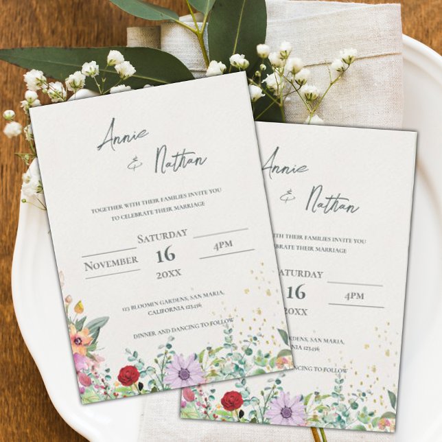 Chic Elegant Watercolor Wildflowers Floral Wedding Invitation (Chic Elegant Watercolor Wildflowers Floral Wedding Invitation)