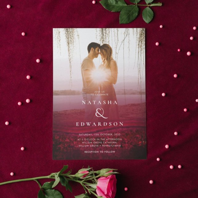 Chic Elegant Wavy Burgundy Abstract Photo Wedding Invitation (Creator Uploaded)