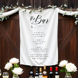 Chic Elegant Wedding Black & White Bar Menu Tapestry<br><div class="desc">Add a touch of sophistication to your wedding reception with our Chic Elegant Wedding Black & White Bar Menu Tapestry. This stylish décor piece features a sleek black background with crisp white typography, creating a timeless and modern look that complements any elegant wedding theme. Perfect for showcasing your signature cocktails,...</div>