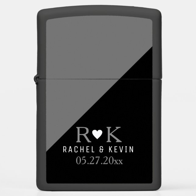 Chic elegant wedding monogram black zippo lighter (Front)