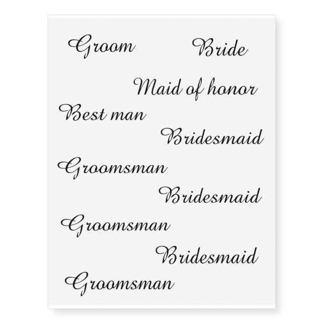 Chic Elegant Wedding Temporary Tattoos (Front)
