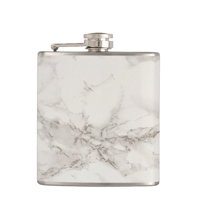 Chic Elegant White and Black Marble Pattern Flask (Front)