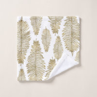 Chic Elegant White And Gold Fern Leaf Pattern Bath Towel Set