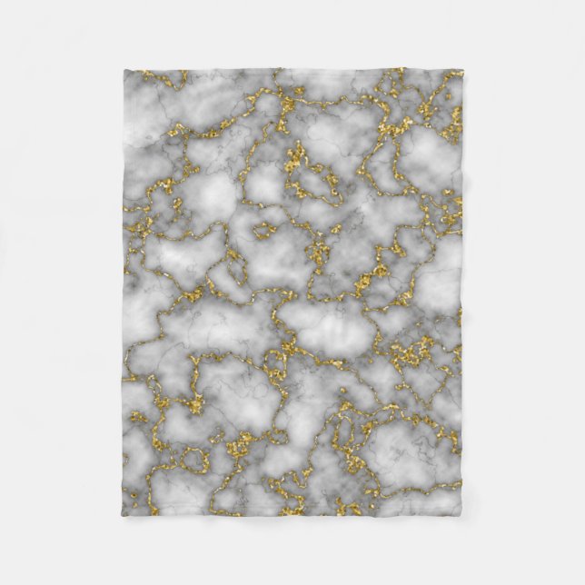 Chic Elegant White and Gold Marble  Fleece Blanket (Front)